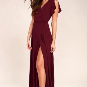 Maroon Burgundy maroon Maxi Wrap‎ Dress Lulu's Size M bridesmaids party wedding